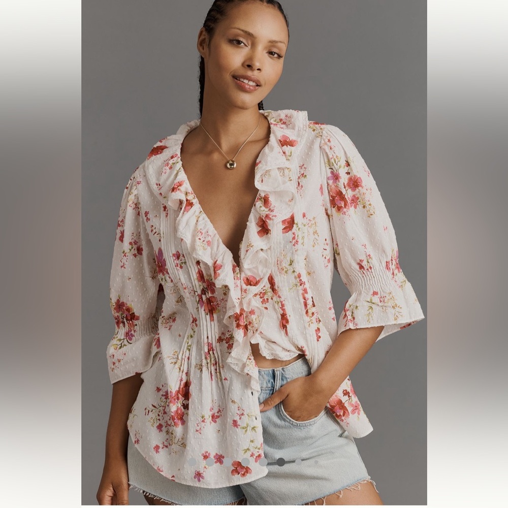 Anthropologie Ruffled Pintuck Blouse - Picture 2 of 10